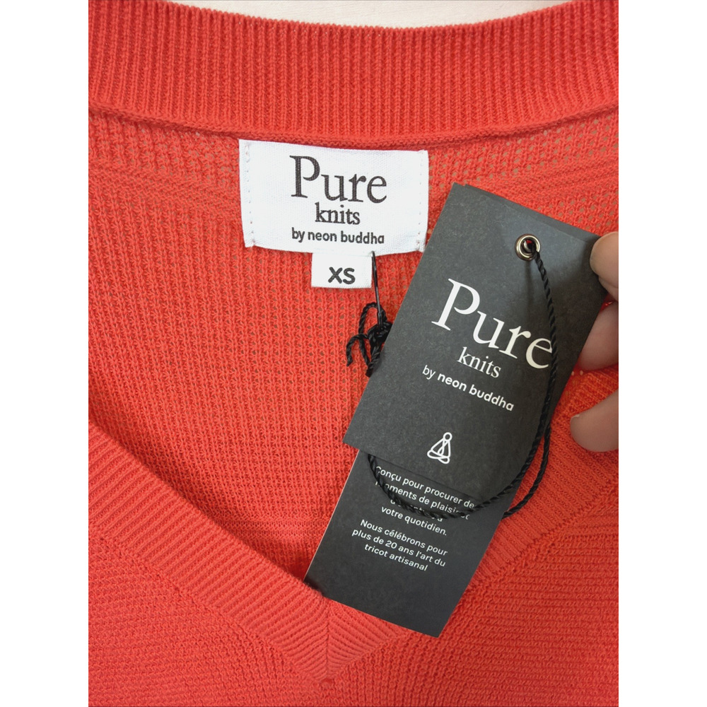 NWT Pure Knits By Neon Buddha Neon Salmon V Neck Sweater #1404 Size SM - Picture 6 of 6